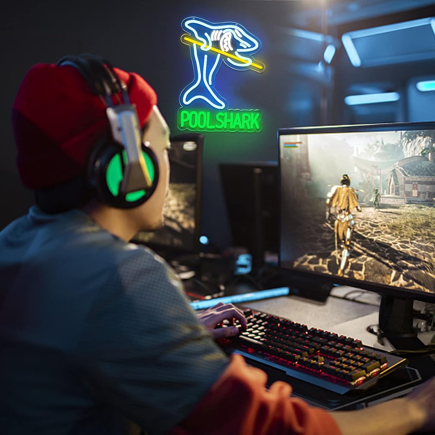 Pool Shark Billiards Neon Sign for Game Room,Billiards Hall,Garage Sign for Wall Decor,Azure and Green Color Neon Bar Light,Pub,Club Decoration,5V USB Power Supply. - Image 4