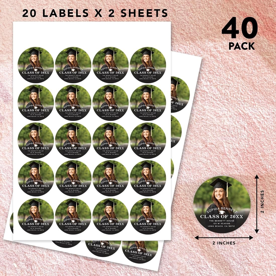 Andaz Press Graduation Return Address Labels Personalized for Graduation Invitations 2026 Photo Black Custom Grad Stickers for Mailing Envelopes Announcements 2026 Return Labels Envelope Seals 40 Pack