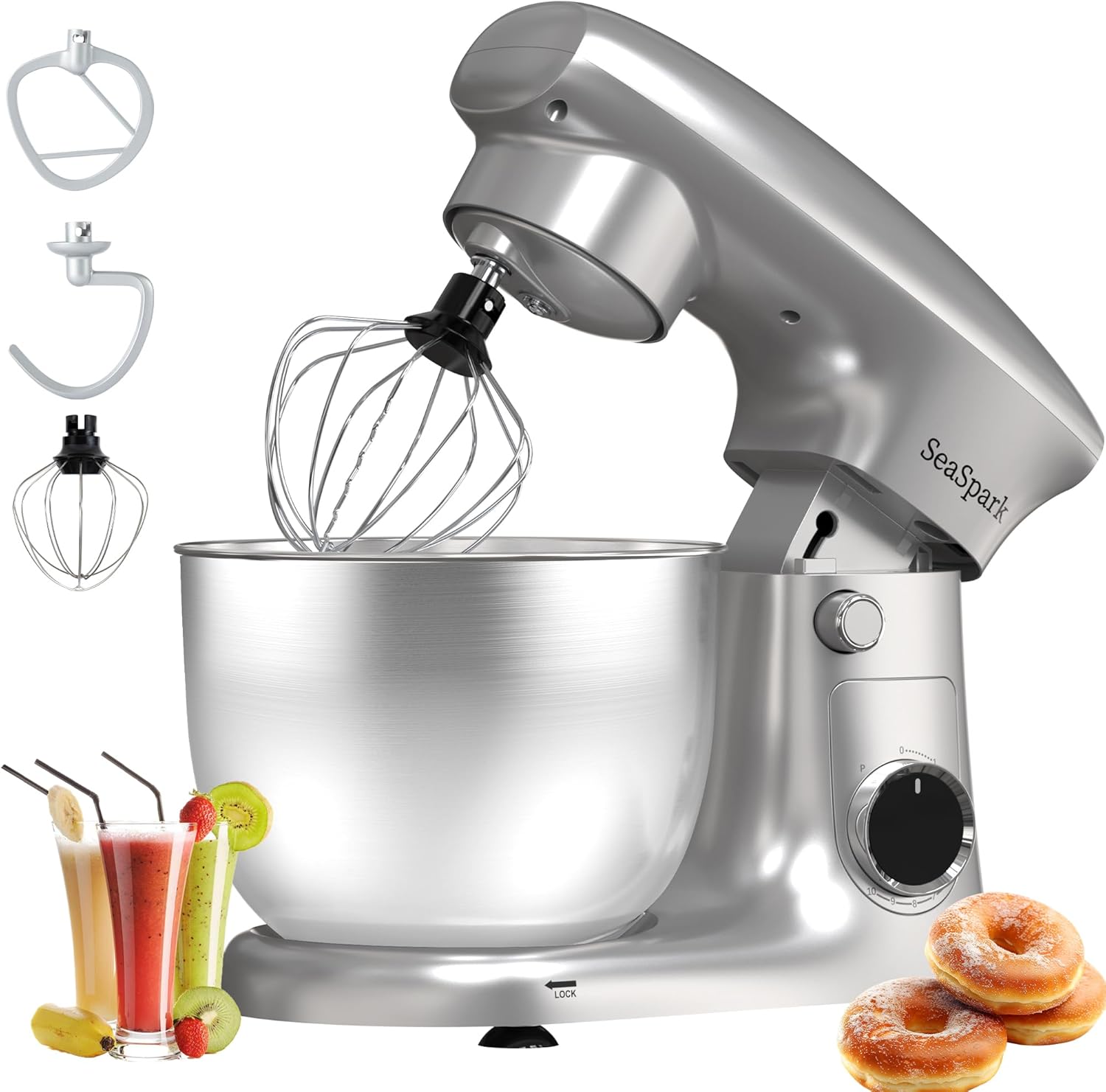 Stand Mixer, 3 in 1 Stand Mixer, 5.5Qt Electric Mixer, Mixer with Stainless Dough Hook, Wire Whip & Beater, Food Mixer for Baking, Cake and Most Home Cooks, Silver