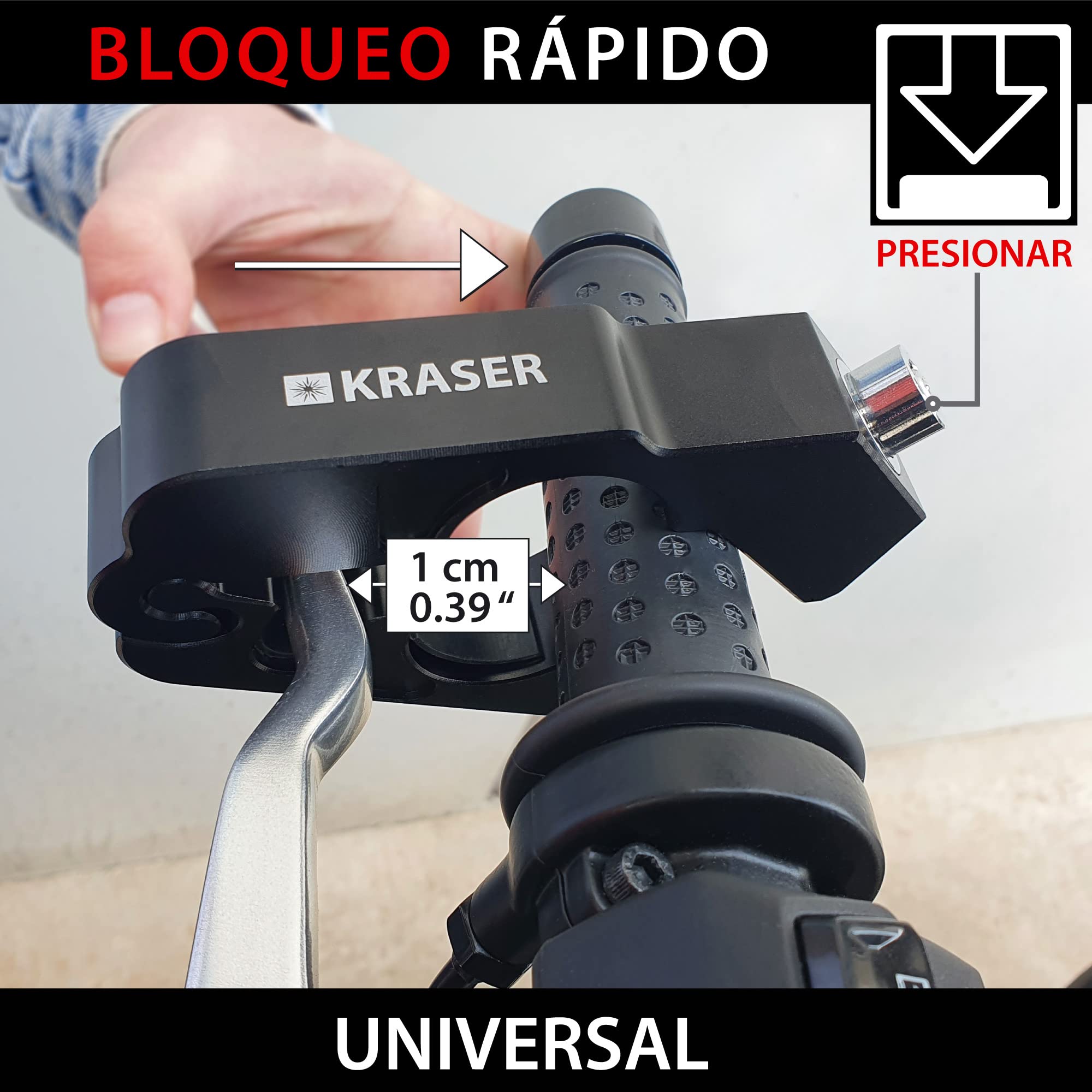 KRASER KR720B Candado Moto Freno Manillar, Rápido Bloqueo Click, Cerradura Seguridad Anti-Taladro, Bloqueo Antirrobo Bloqueo Maneta Acelerador Freno Embrague Universal Scooter Quad, Grip Lock