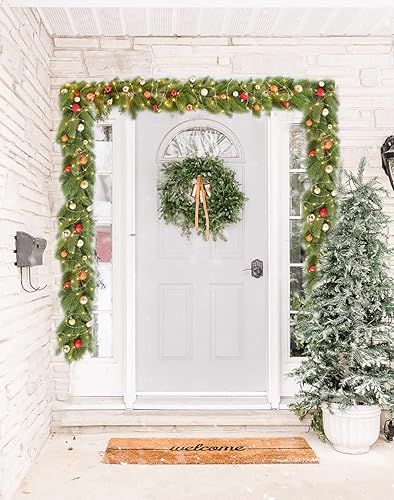 Miniatura 5 de Guirnalda de Navidad de pino de 6 pies, guirnalda de vegetación de Navidad con 50 luces LED y 24 bolas, guirnalda de cedro realista de ciprés para