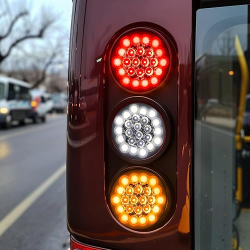 Miniatura 10 de Ourbest Luces traseras LED para remolque, 4 pulgadas, 24 luces LED de freno de marcha atrás, luces de freno de doble color para caravana,