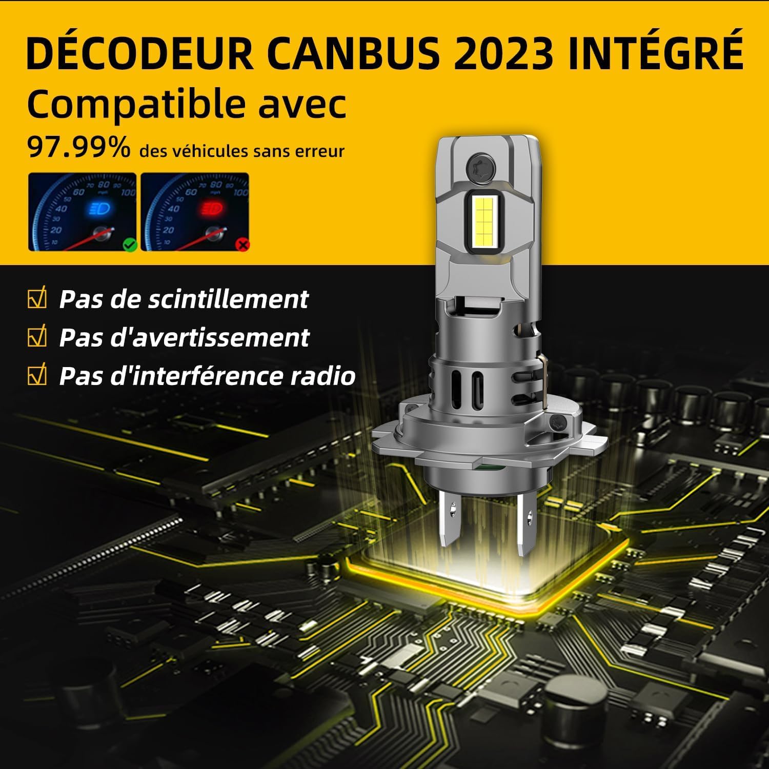 Sinoparcel Neuve H7 LED Ampoule de Phare, Lampe Ventilée Anti-erreur Homologuée au Remplacer H7 Halogène pour Feux de Croisement/Route et Antibrouillard Voiture, 12V 35W Blanche 6500K, Lot de 2