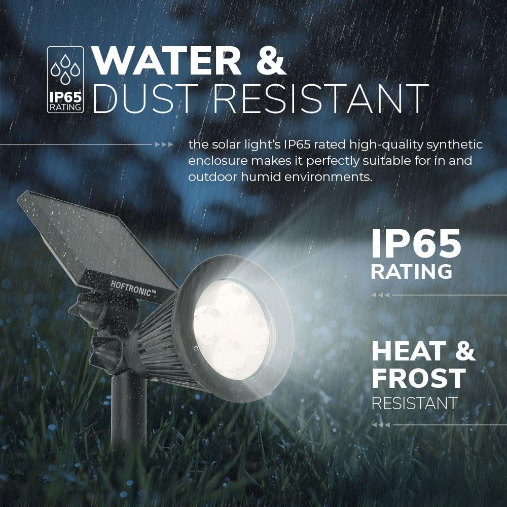 HOFTRONIC - Solar Gartenstrahler Bend IP65 Wasserdicht 6000K Gartenleuchte LED Solarlampen für Außen Solarleuchte 4 Stücke Erdspieß Wegeleuchte mit Wintersolar Solarpanel Kaltweiß Garten Solarstrahler