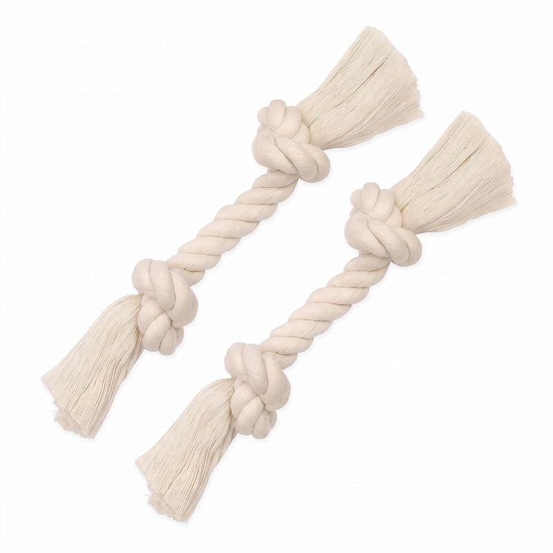 Brinquedo de Corda para Cães Mammoth Pet Products Flossy Chews, Osso com 2 Nós em Algodão Natural, Tamanho Grande (Large) 35,56 cm, Pacote com 2