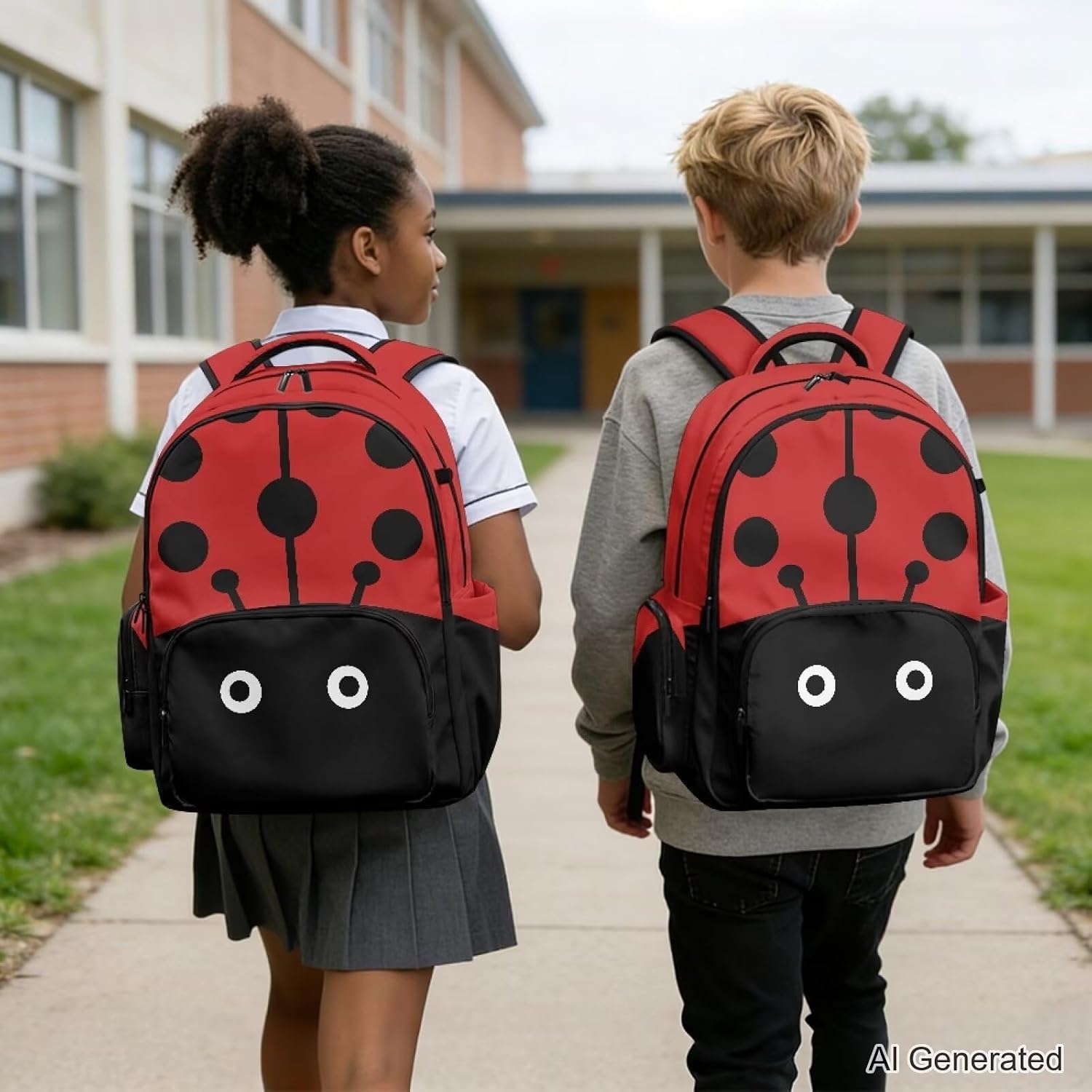 Ladybug School Backpack for Girls Funny School Bag Elementary Book Bag for Girls Age 6-8 Kawaii Backpacks Waterproof Carrying Handle at the Top Birthday Gifts Kindergarten Girl