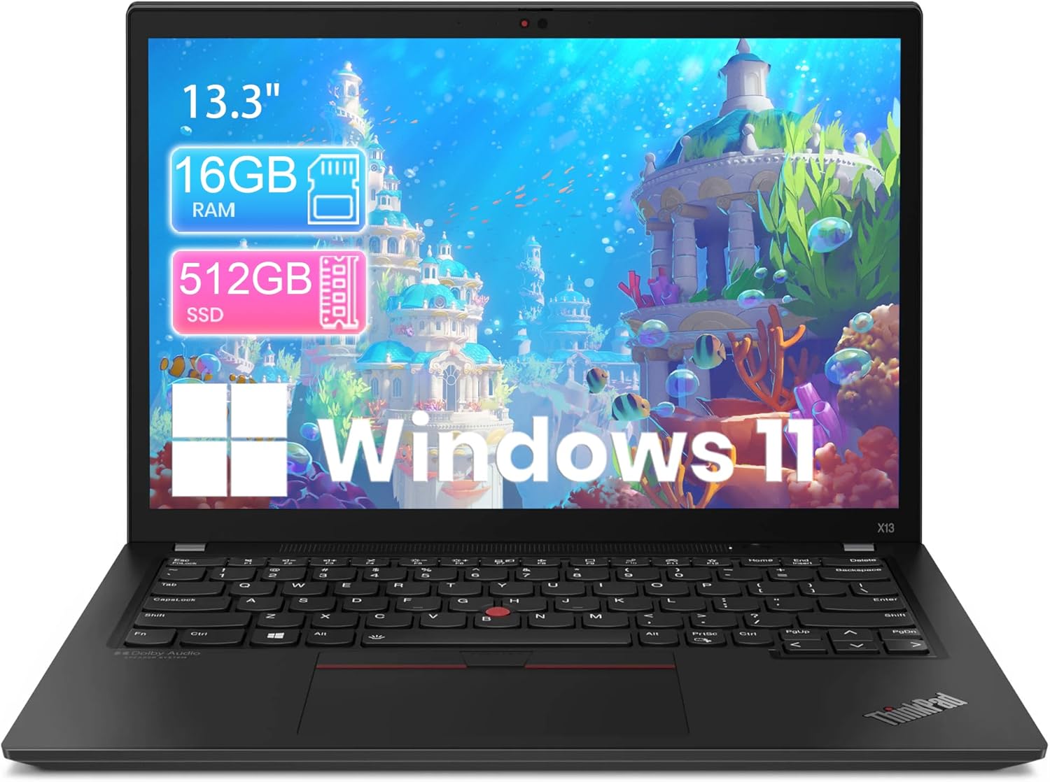 Lenovo ThinkPad X13 Laptop Computer Windows 11 Pro, 10th Gen Intel Core i5-10310U, 16GB RAM, 512GB SSD, HDMI, Thunderbolt, ThinkPad Laptop Win 11 (Renewed)