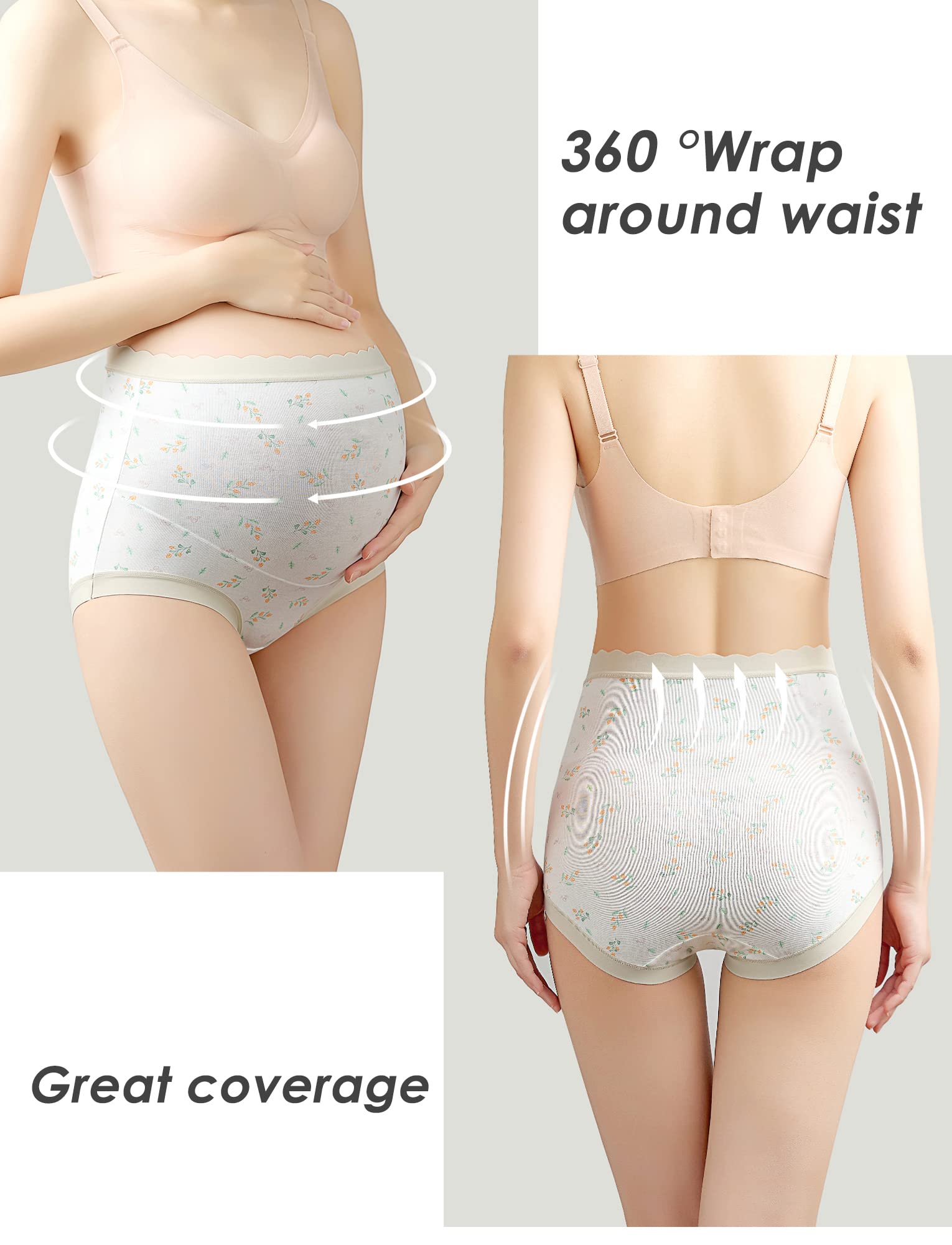 FEOYA - Bragas de maternidad para mujer, de algodón, talla grande, cintura alta, sin costuras, paquete de 3 - Gris - Large