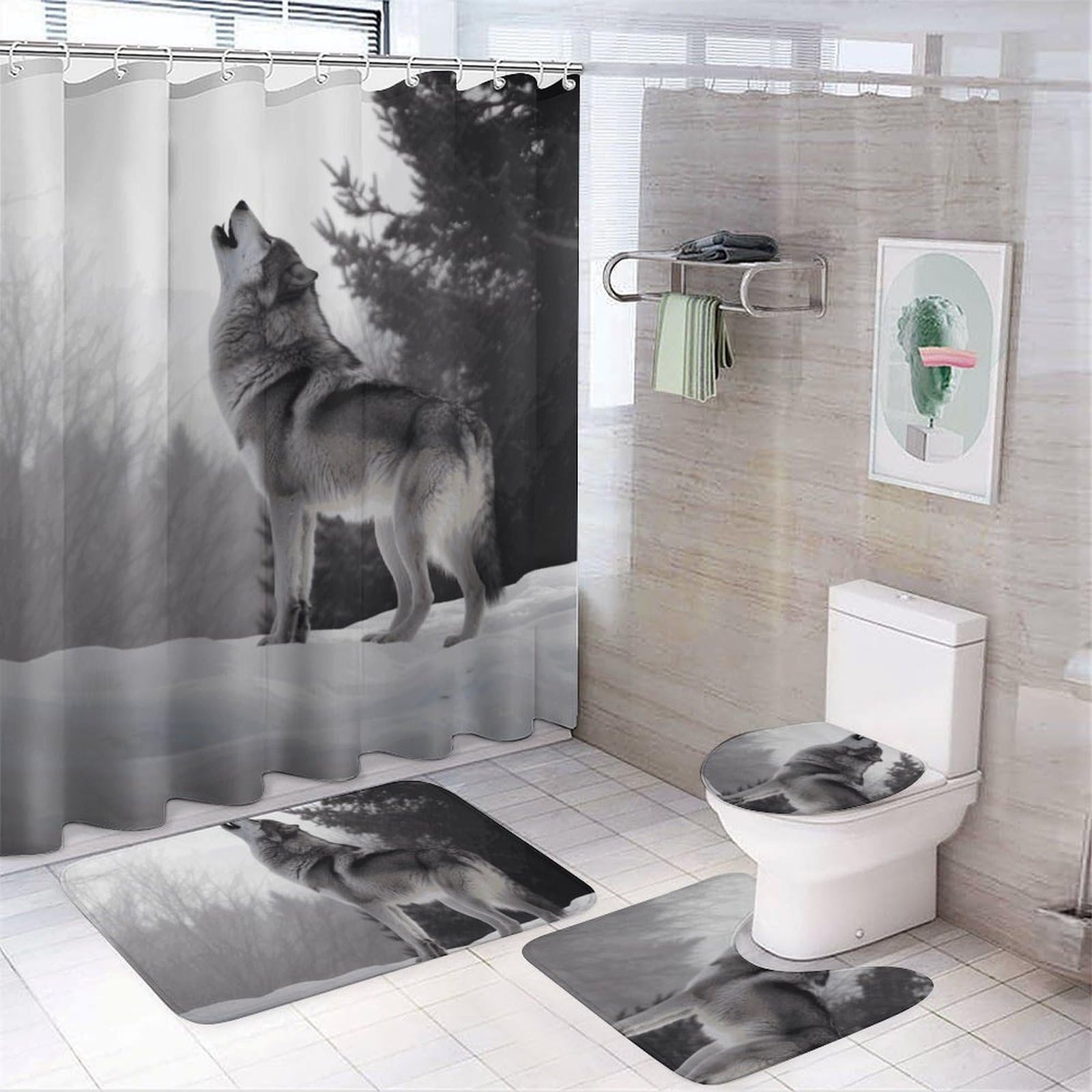 Rideau de douche loup pour une décoration de salle de bain nature