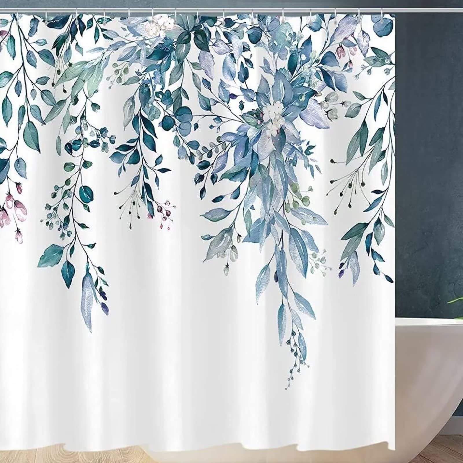 Tybraf Duschvorhang – Mit Blumenmuster, 180x180 Cm, Wasserdicht, Inkl. 12 Haken