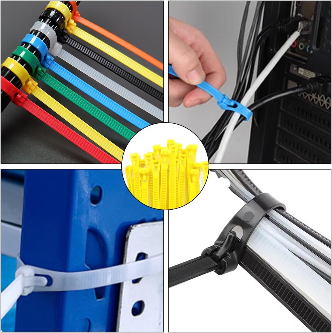 250 Count 10 Inch Releasable Zip Ties Yellow ?Smooth Round End No Scratch Cable Ties, 55 LBS Heavy Duty for Electronics, Cars & Indoor/Outdoor Use