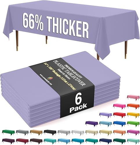 Miniatura 55 de Party Solids Mantel rectangular de plástico de alta calidad, 66% más grueso, 0.5 mil, paquete de 12 manteles color azul claro de 54 x 108 pulgadas,