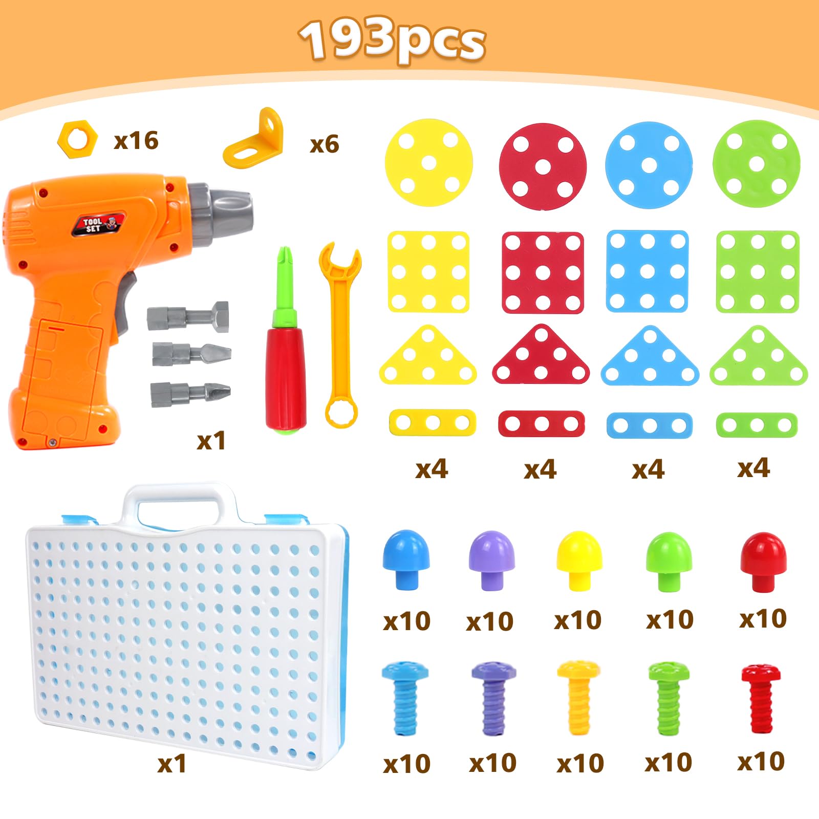 jerryvon Jouet Enfant 3 Ans - Puzzle Enfants 3 Ans Mosaique Enfant Jeux 3 4 5 Ans Etabli Bricolage Puzzle 3D Jeu Construction avec Perceuse Visseuse Jouet Montessori Jeu Cadeau Garcon Fille 3 4 5 Ans