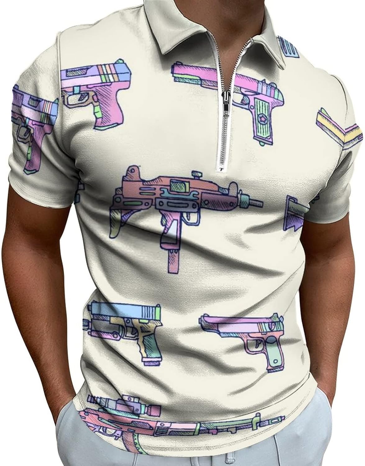 Weapons Gun Golf Polo Shirt Collared Top Short Sleeve Casual Slim Fit Tee