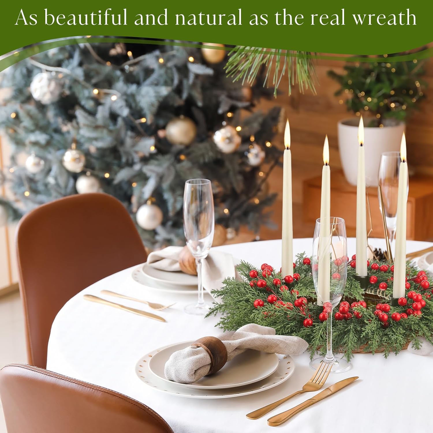 Christmas Advent Wreath Ring DIY Candle Holder Traditional Catholic Christmas Decoration Set for Church Table Centerpiece Holiday Decorations Gift (Cypress)