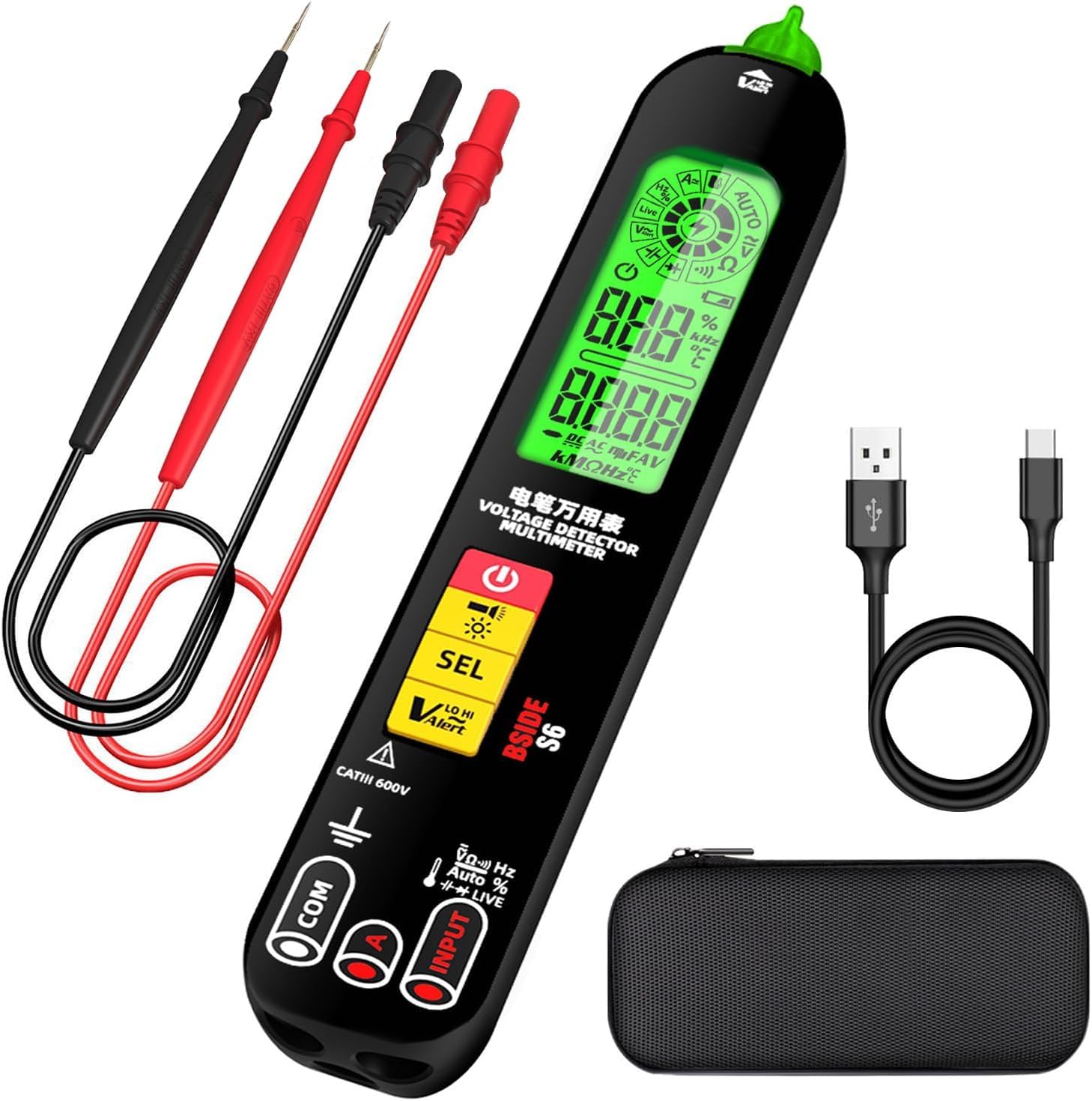 Azonee Smart Digital Multimeter, Electrical Amp Tester Rechargeable Measures Voltmeter Pen, VFC Capacitance Diode Duty Cycle Current Resistance Continuity Frequency V-Alert Voltage Tester
