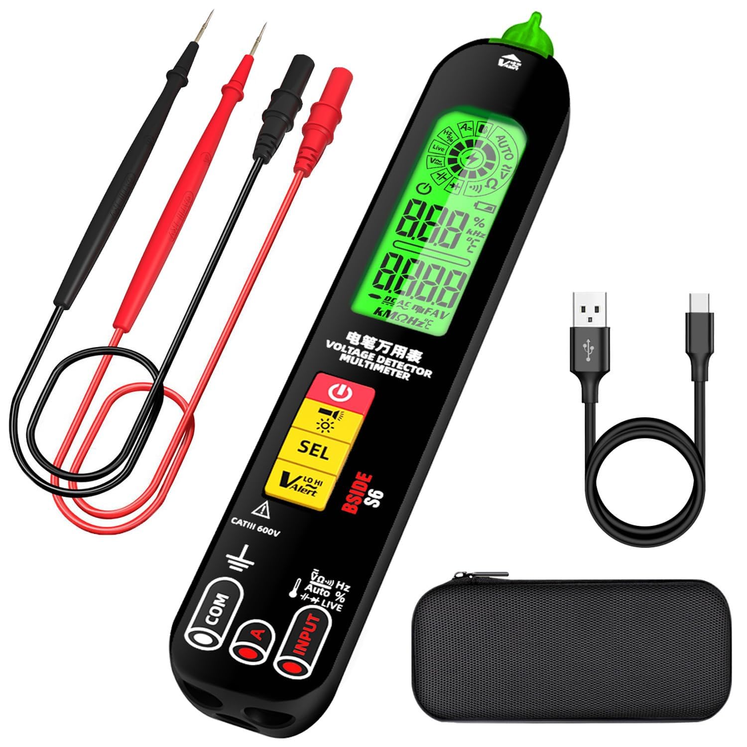 AzoneeSmart Digital Multimeter, Electrical Amp Tester Rechargeable Measures Voltmeter Pen, VFC Capacitance Diode Duty Cycle Current Resistance Continuity Frequency V-Alert Voltage Tester