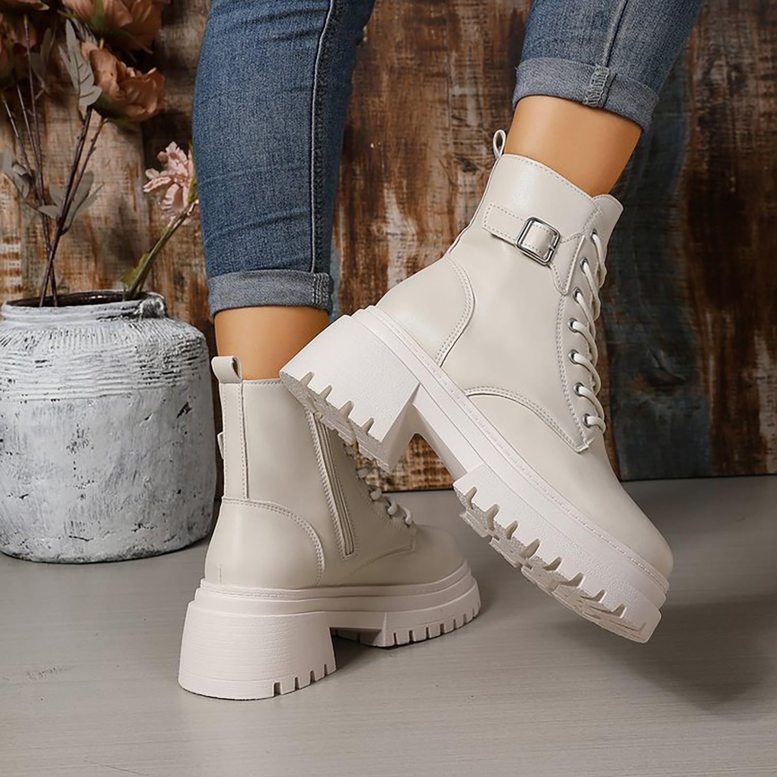 Genérico Botines Mujer Vestir Cordones Plataforma Botas Punta Redonda Elegantes Zapatos Suaves y Cómodos Caminar Bota Casuales Antideslizantes Botin para Otoño Invierno Trabajo Paseo y Uso Diario