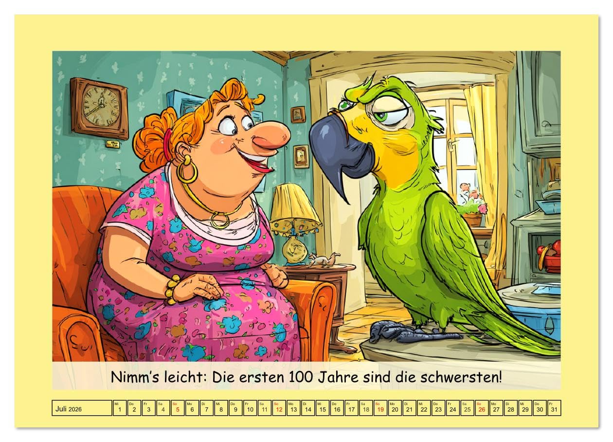 Witzige Cartoons und Sprüche. Das lustige Leben mit einem Vogel (hochwertiger Premium Wandkalender 2026 DIN A2 quer), Kunstdruck in Hochglanz: Frauen ... voller verrückter Momente (CALVENDO Spass)