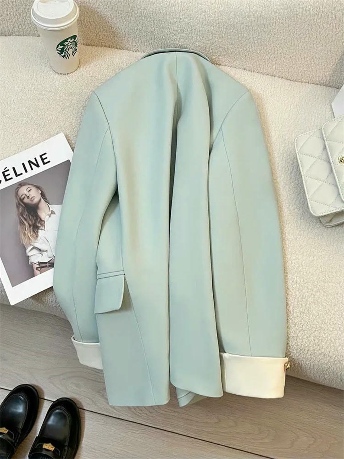 Abbigliamento Donna Donne Officile Lunga Lunga Lady Blazers Autotungno Invellato Singolo Singola Singola Singola Scella-Nero-s