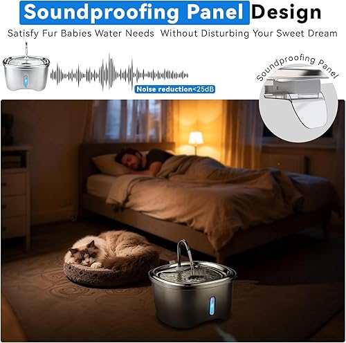 Miniatura 6 de Fuente de agua para gatos, fuente de agua para mascotas de acero inoxidable de 120 oz3.5 L, bomba silenciosa automática, cuenco de agua para gatos