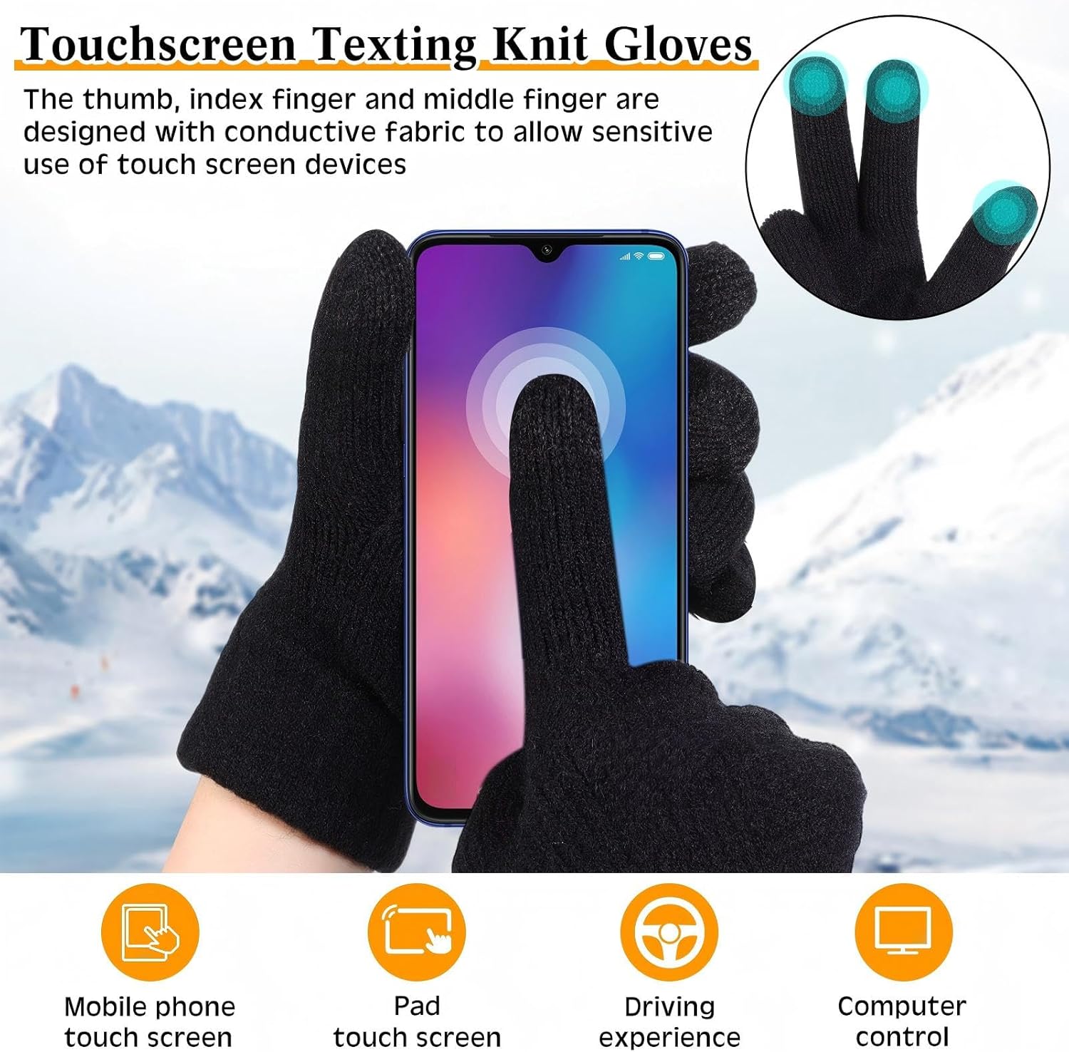 4 Pairs Winter Knit Gloves for Women Touchscreen Texting Warm Gloves Elastic Cuff Thick Thermal for Cold Weather - Image 4