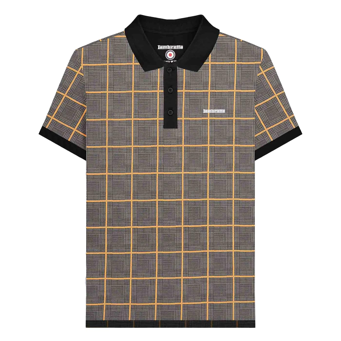 Lambretta Mens Big Check Short Sleeve Polo Shirt (UK, Alpha, M, Regular, Regular, Steel Grey)