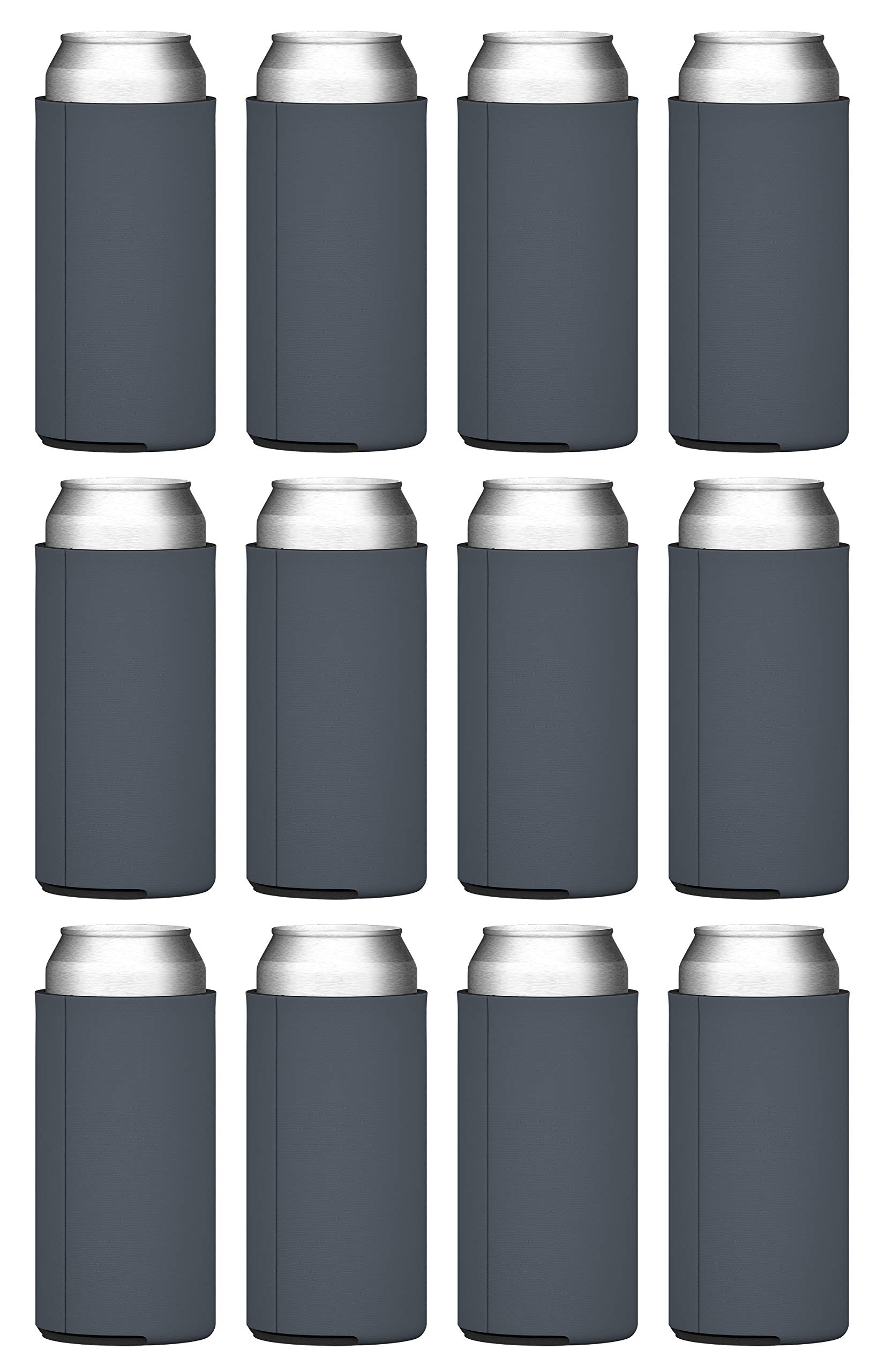 TahoeBaySlim Can Cooler Sleeves (12-Pack) Skinny Tall Cans 12 Oz Bulk Thin Seltzer Fit Sublimation Blanks for Vinyl Plain Blank Foam Beer Bottles Black White Assorted Solid Set (Charcoal)