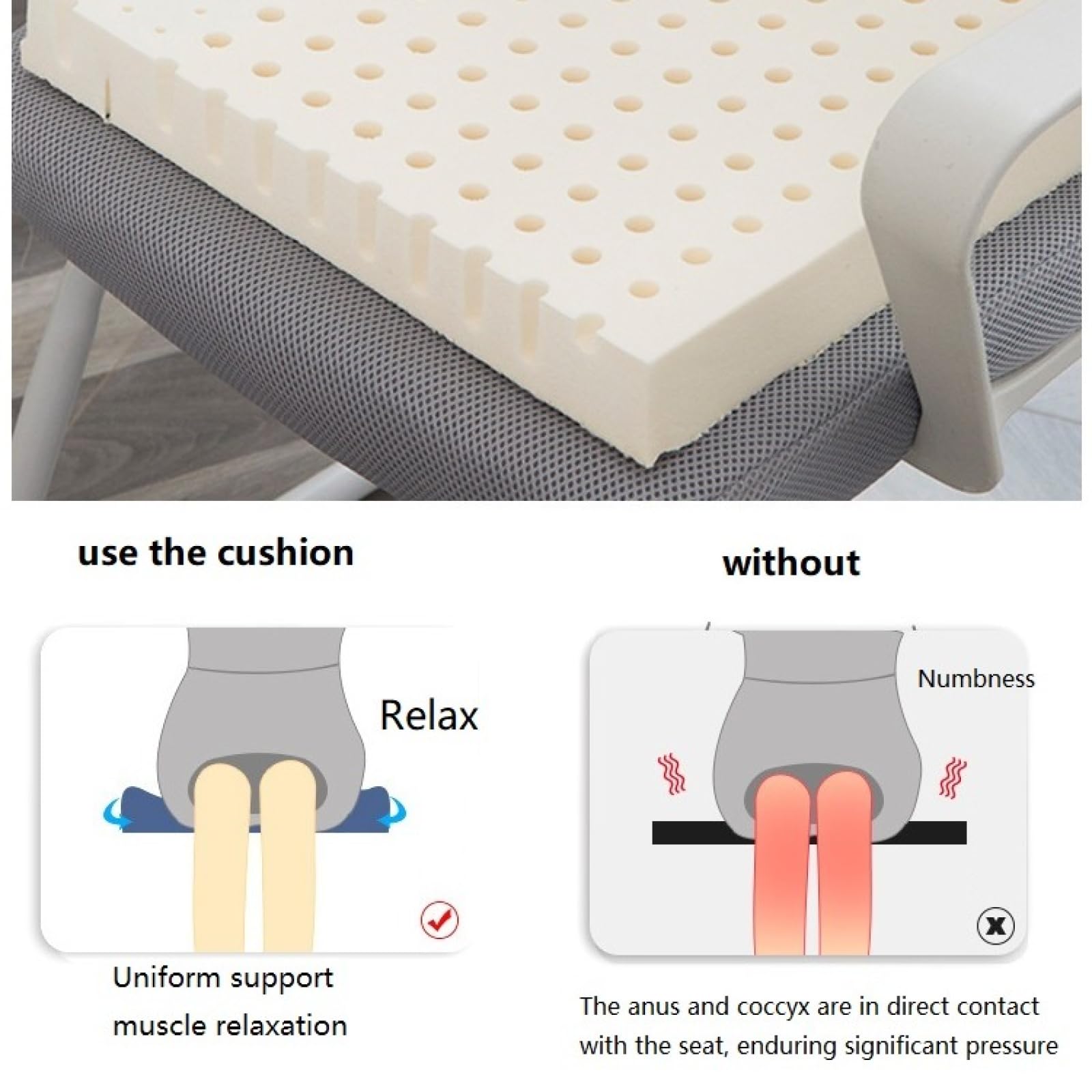 Cuscino da seduta in lattice naturale per alleviare la sciatica, cuscino antidecubito per sedia e panca da ufficio, cuscino ergonomico per alleviare il dolore e il comfort