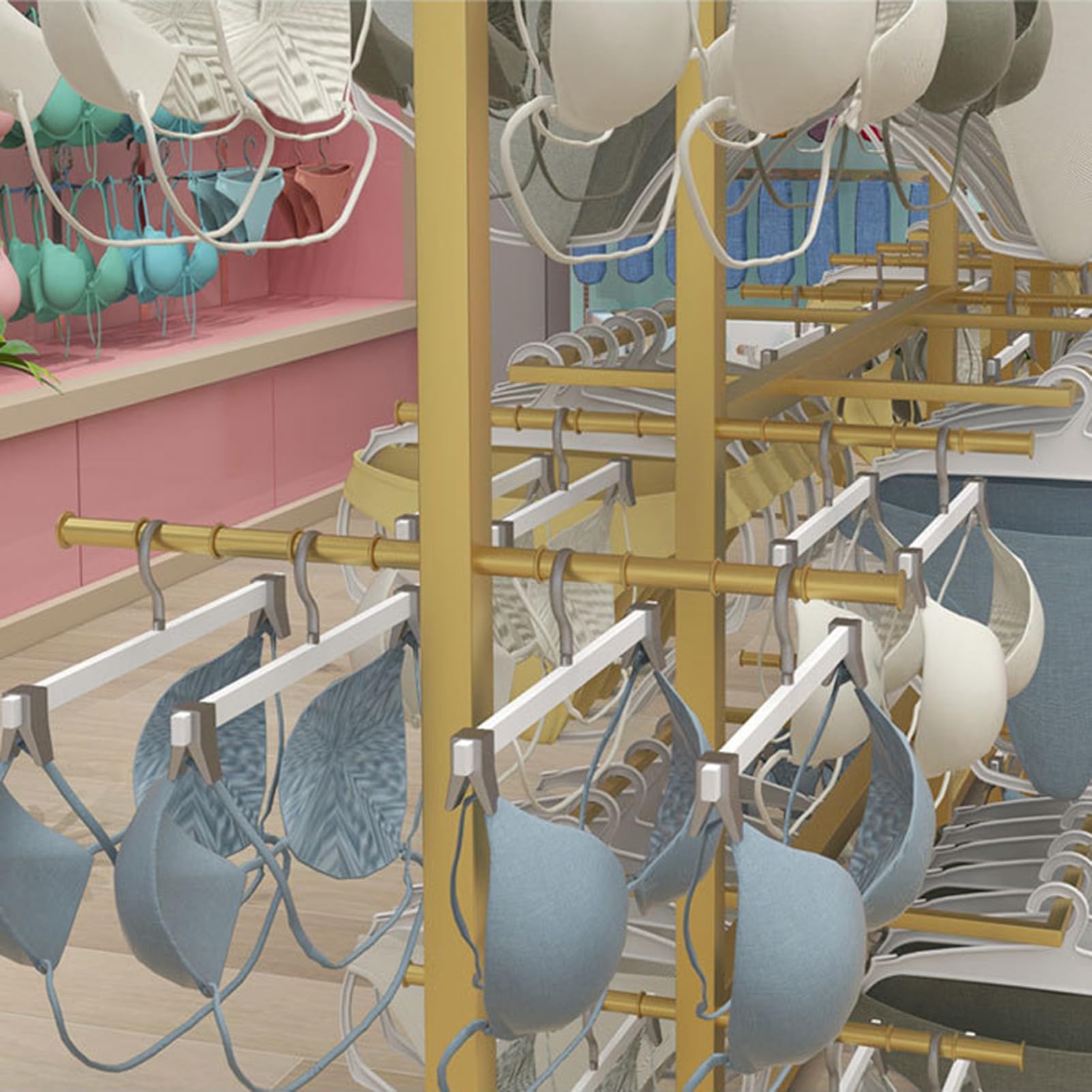 Espositore in Metallo Resistente per Biancheria Intima con Porta Reggiseni, Slip, Calzini e Appendiabiti, Ideale per Negozi al Dettaglio, mercati agricoli e Centri Commerciali.