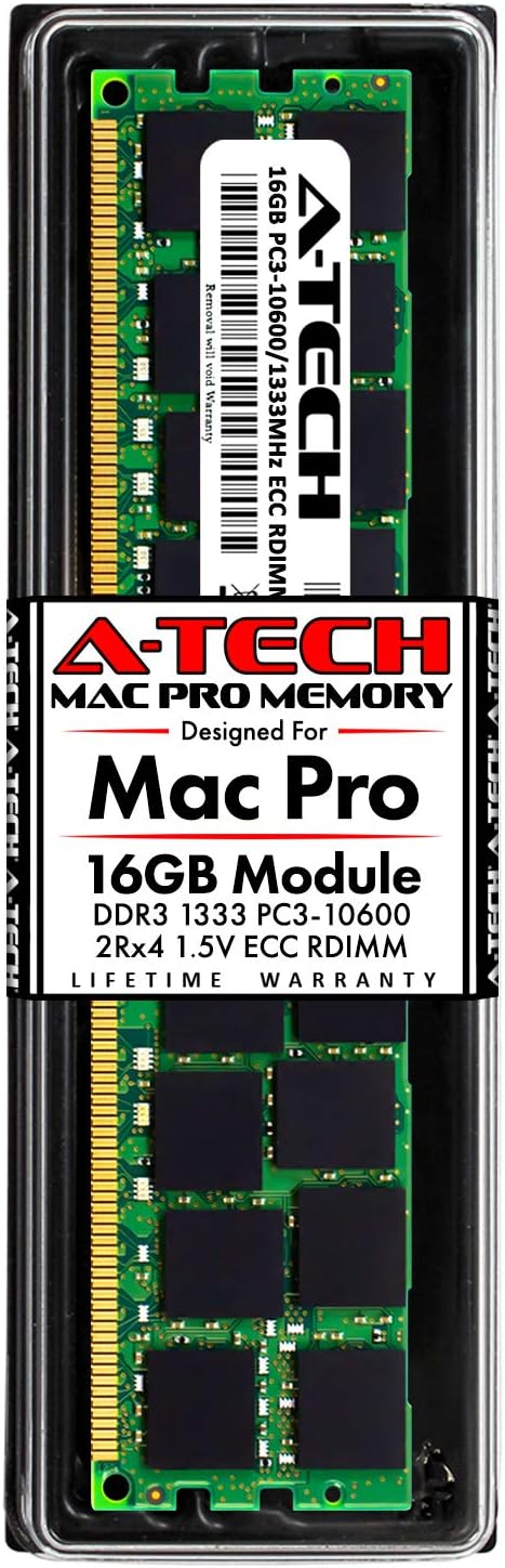 A-Tech 16GB ECC RDIMM Memory for Mac Pro Mid 2010 & Mid 2012 (MacPro5,1) | DDR3 1333MHz Registered DIMM PC3-10600 Dual Rank 2Rx4 1.5V 240 Pin RAM Upgrade