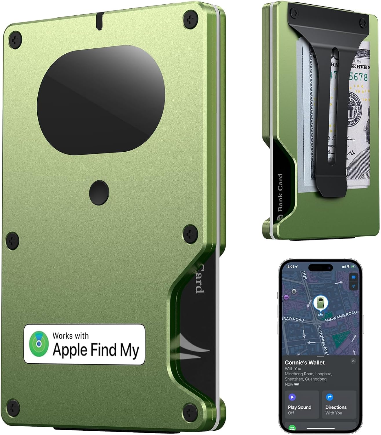 Slim Wallet for Men, Air Wallet Build in Airtag Chip, Smart Wallet Compatible with Apple Find My iOS Only, Minimalist Front Pocket Wallet RFID-Blocking Card Holder with Money Clip (Green)