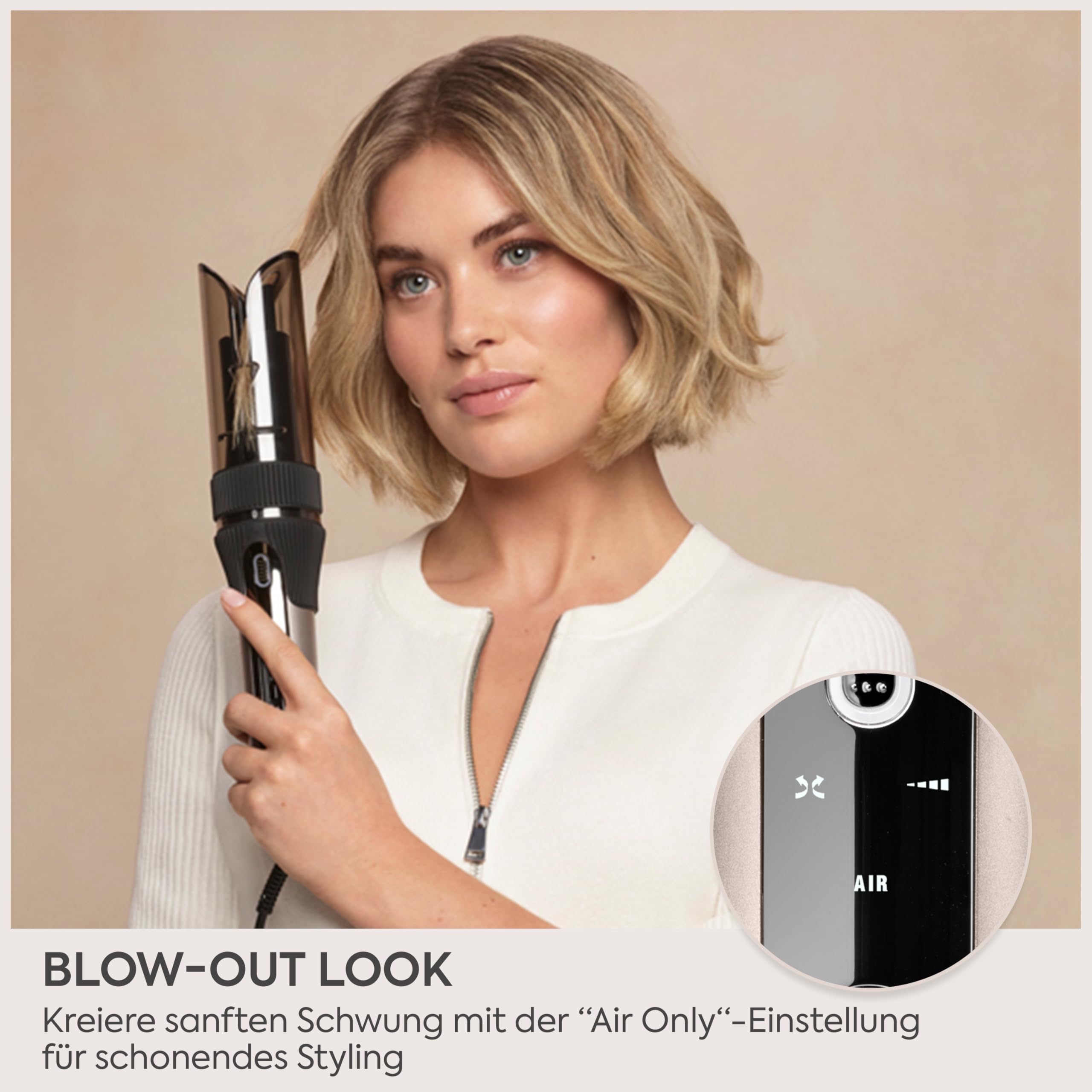 BaByliss Style Secret Air Automatisch Lockenstab – 25mm mit sanfter Wärme & Luftstrom, 48 Styling‑Kombinationen für definierte Locken, Beach Waves oder Föhn‑Look, für kurzes & langes Haar, C6686E