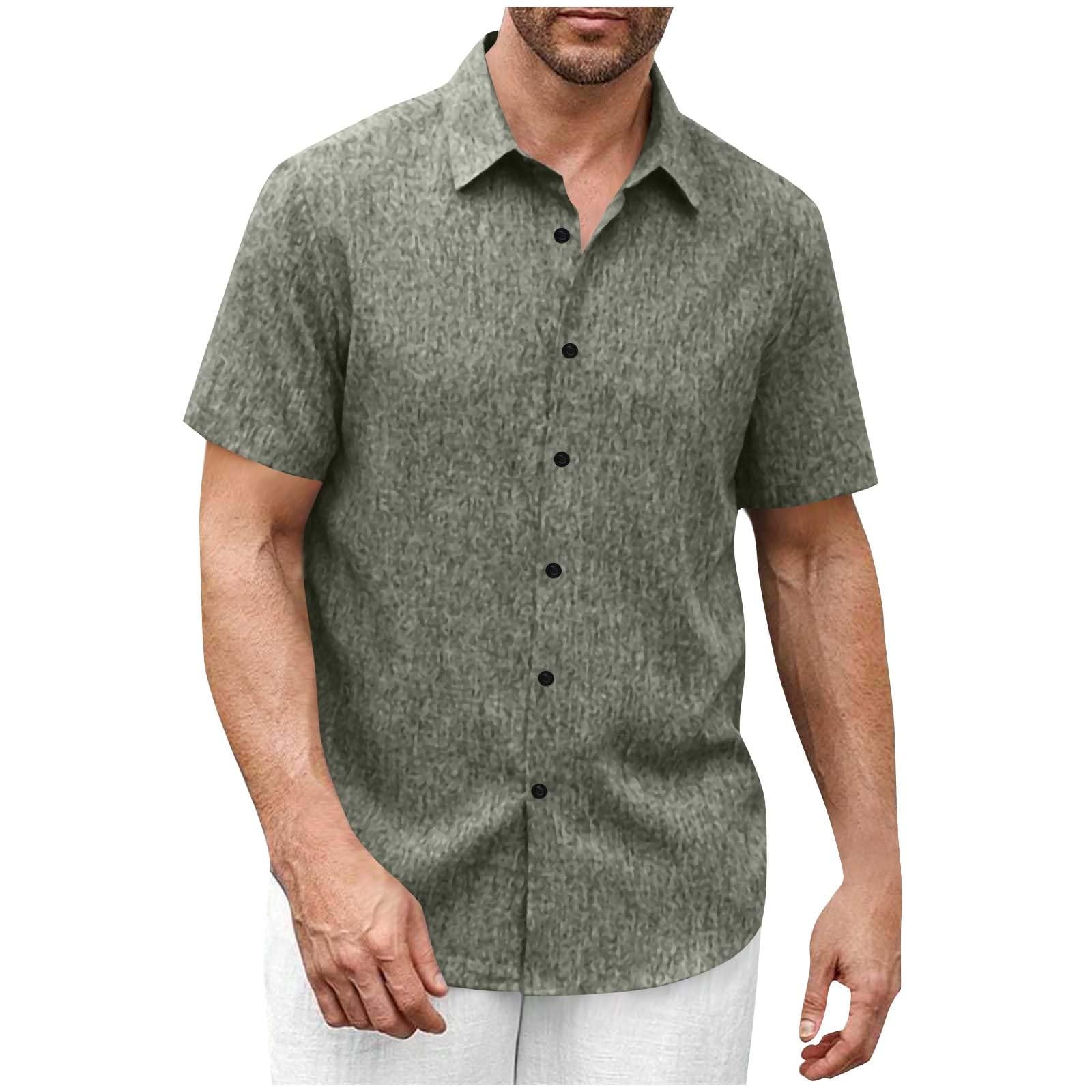 Mens Cotton Linen Shirts Casual Button Down Shirts for Men Summer Lightweight Wedding Dress Shirts Tops Regular Fit