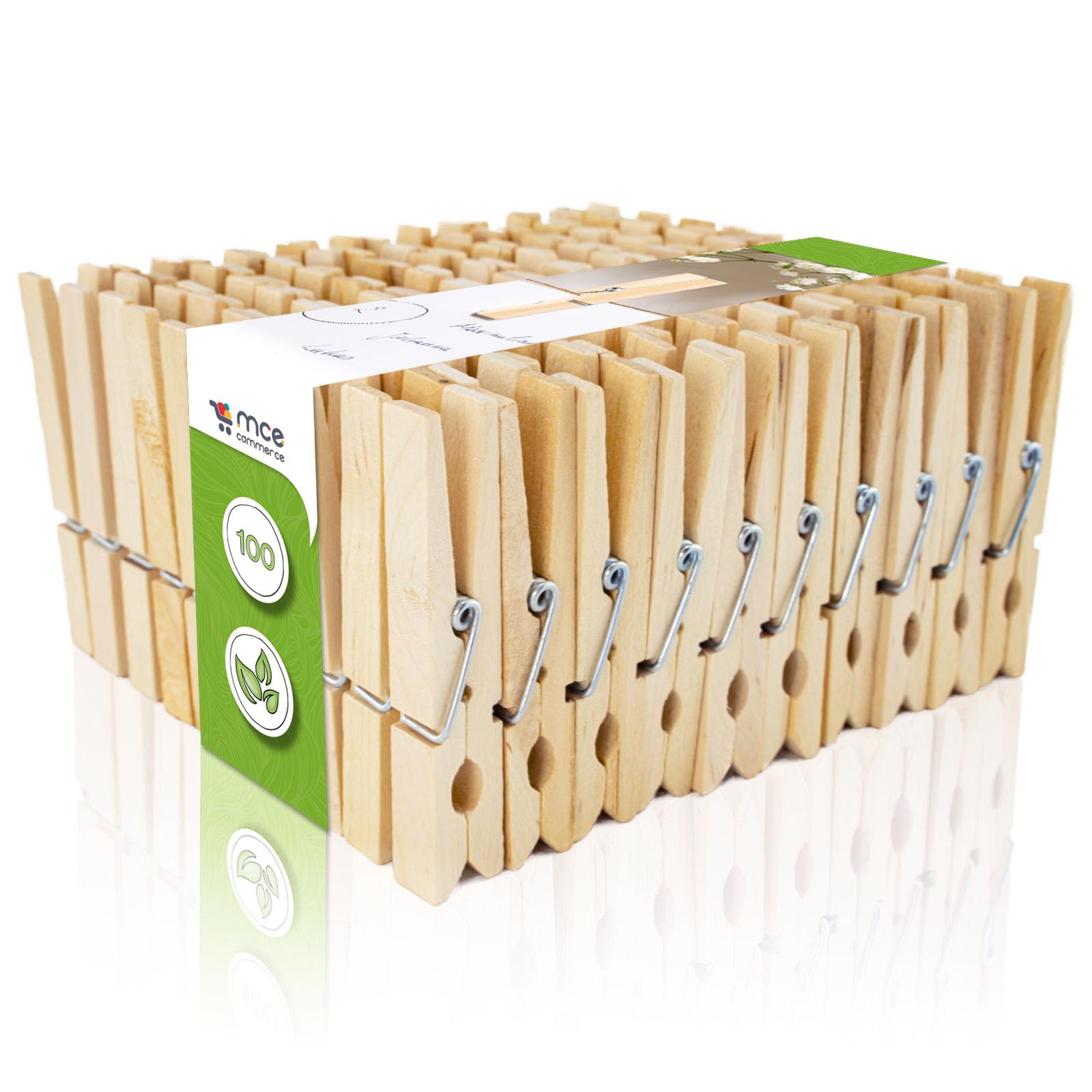 Wooden Clothes Pegs A00107025 Birch Wood 72 mm Pack of 100 Natural