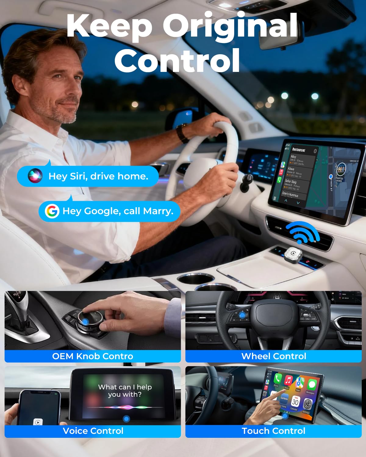 Wireless Carplay Adapter, 2026 Upgraded Mini Bluetooth Carplay Adapter for iPhone & Android Auto Compatible Cars (Black) - 3