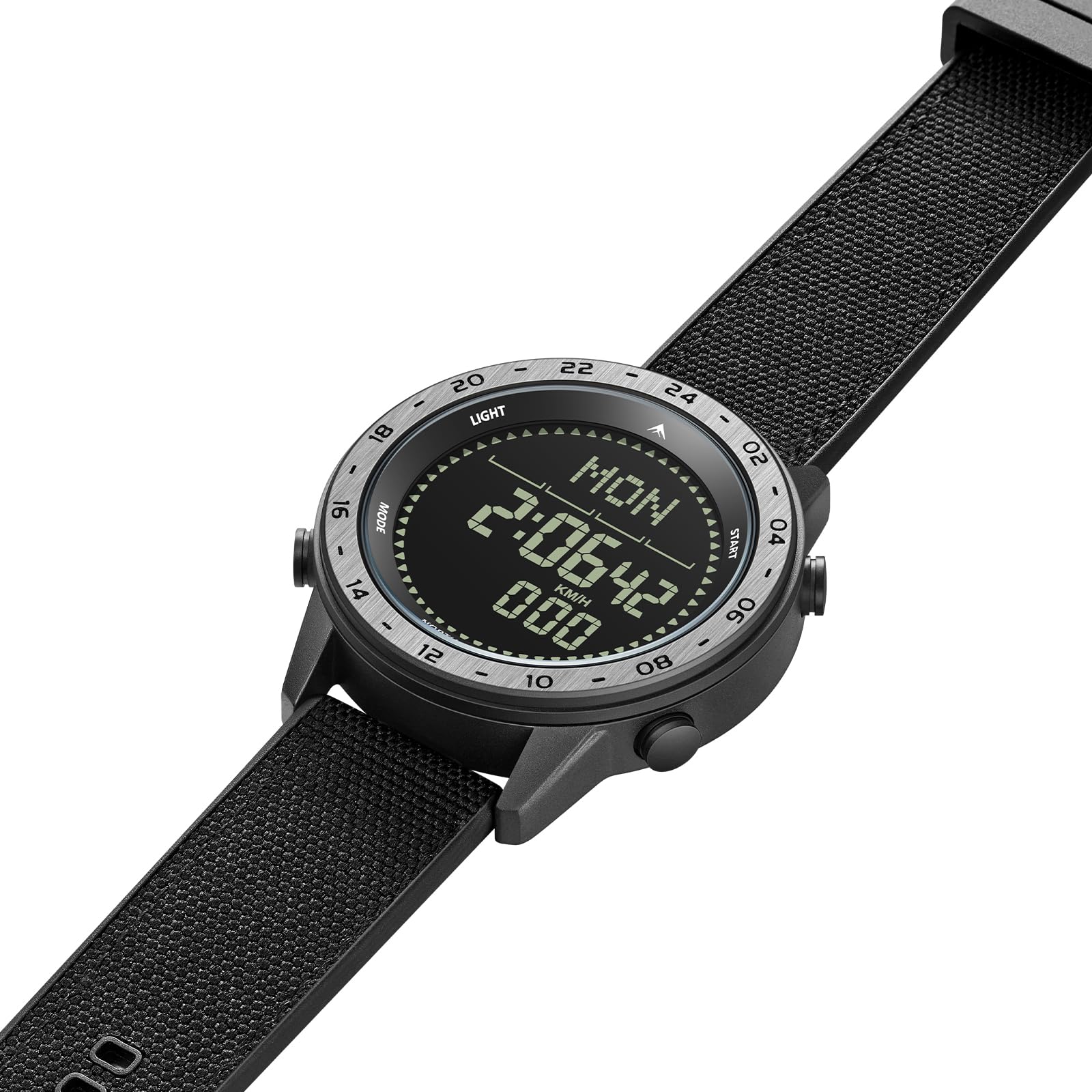 findtime Montre numérique militaire pour homme - Podomètre - Boussole - Vitesse 50 m - Étanche - Montre de sport pour homme - Montre de course pour homme - Éclairage EL - Coutdown - Chronomètre