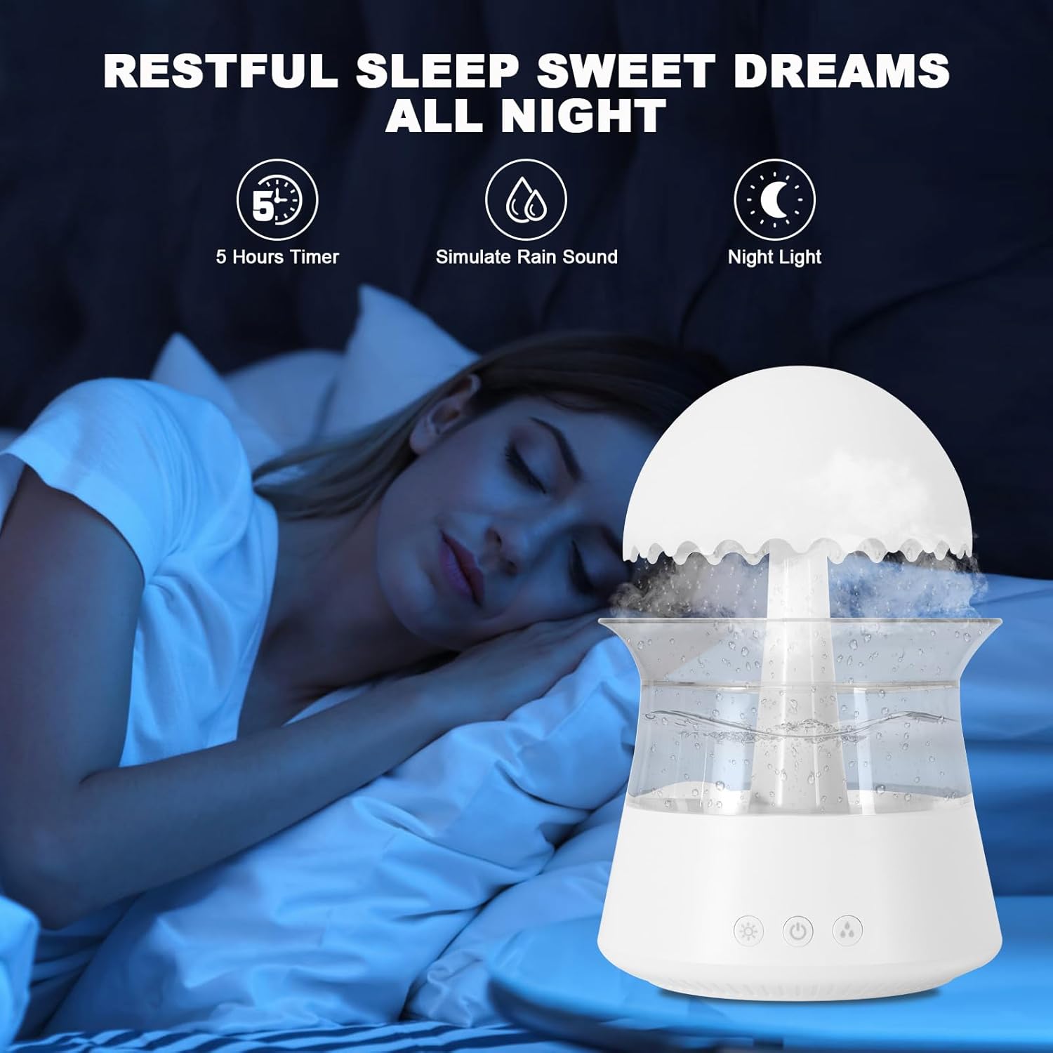 Cloud Rain Humidifiers for Bedroom & Large Room - Essential Oil Diffuser with 7 Colors LED Lights - Whole House Coverage-Auto Shut-Off-It Can Work for Up to 8-10 Days with Full Water (06U White)