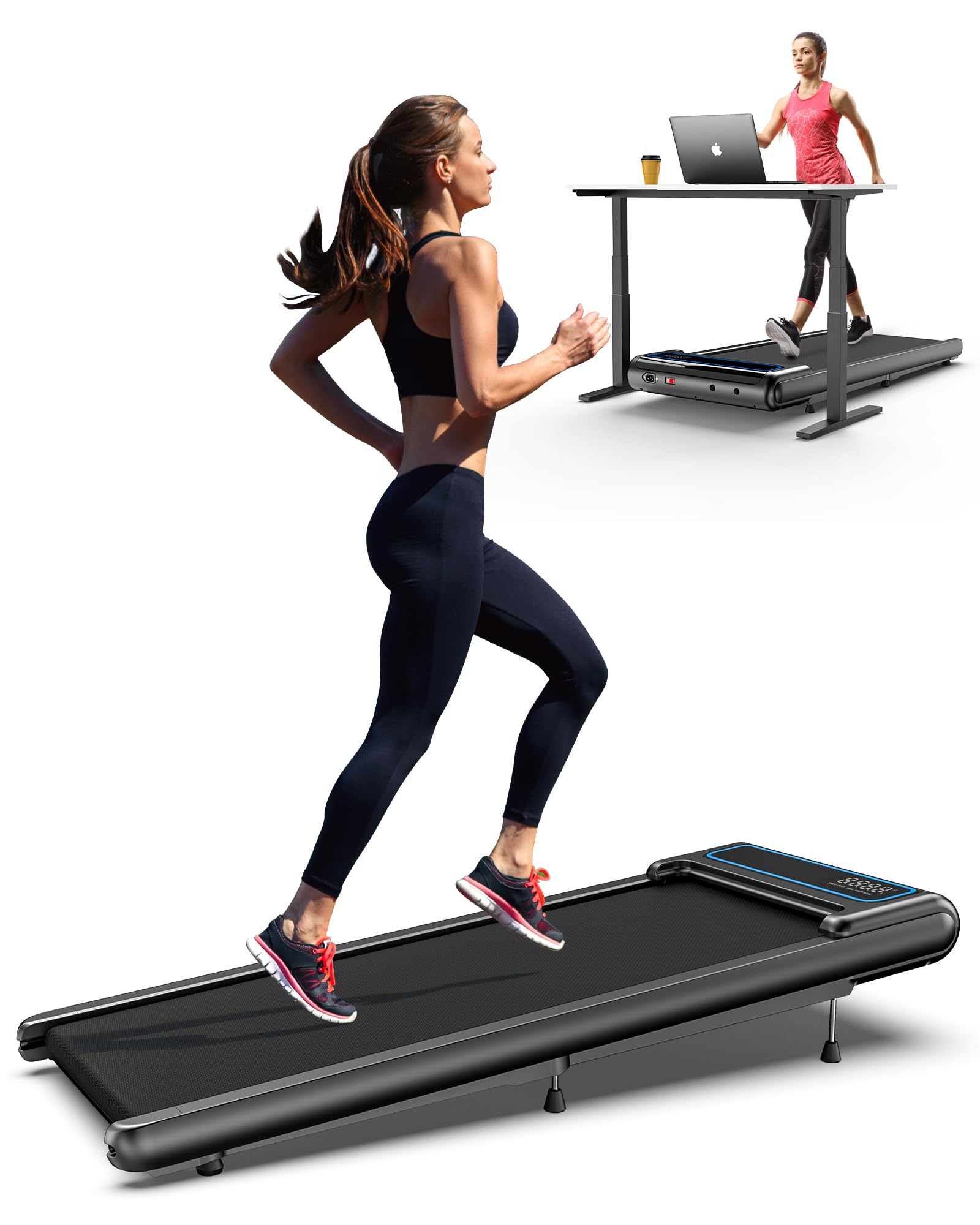 10% Incline Under Desk Walking Pad, 2.5HP Low Noise Treadmill for Home Office Apartment, 3 in 1 Lightweight Running Machine for Small Space, Works with Apps & Mute Remote Control, No Installation