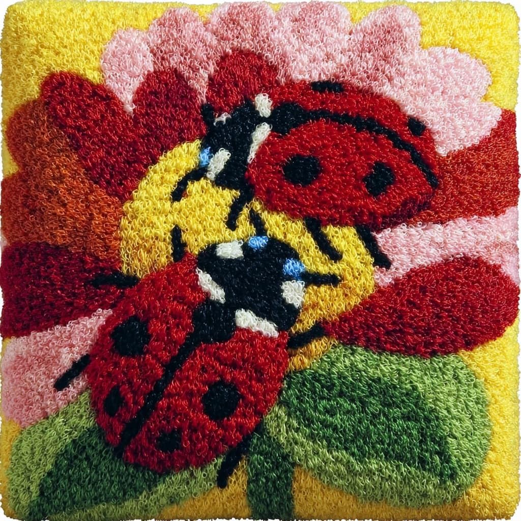 Henypt DIY Pillow Cover Latch Hook Cushion Kits, Flowers and Ladybugs