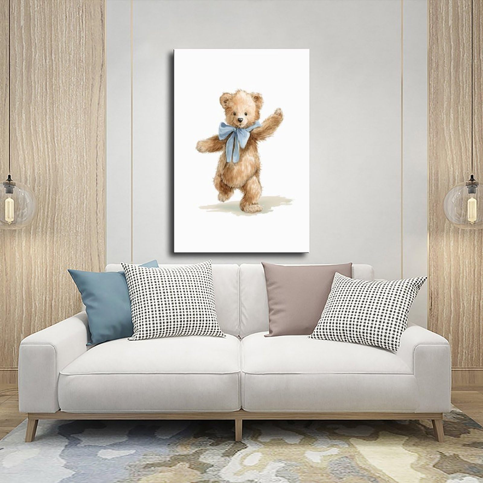 Leinwandposter mit laufendem Teddybär, Schlafzimmer, Landschaft, Büro, Raumdekoration, Geschenk, 61 x 91,4 cm (L x B)