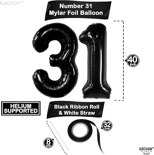 Miniatura 4 de KatchOn, Globos negros grandes del número 31, 40 pulgadas, decoraciones de cumpleaños número 31 para hombres, globos de cumpleaños de 31 años,