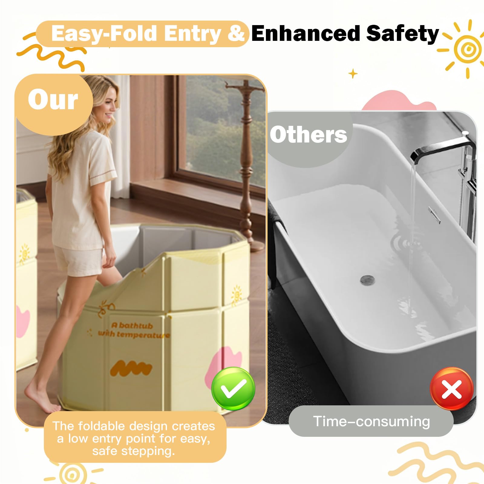 Bañera plegable de 70 cm, para adultos, para personas mayores, ancianos y niños, baños pequeños, como bañera de agua caliente o baño de hielo para adultos