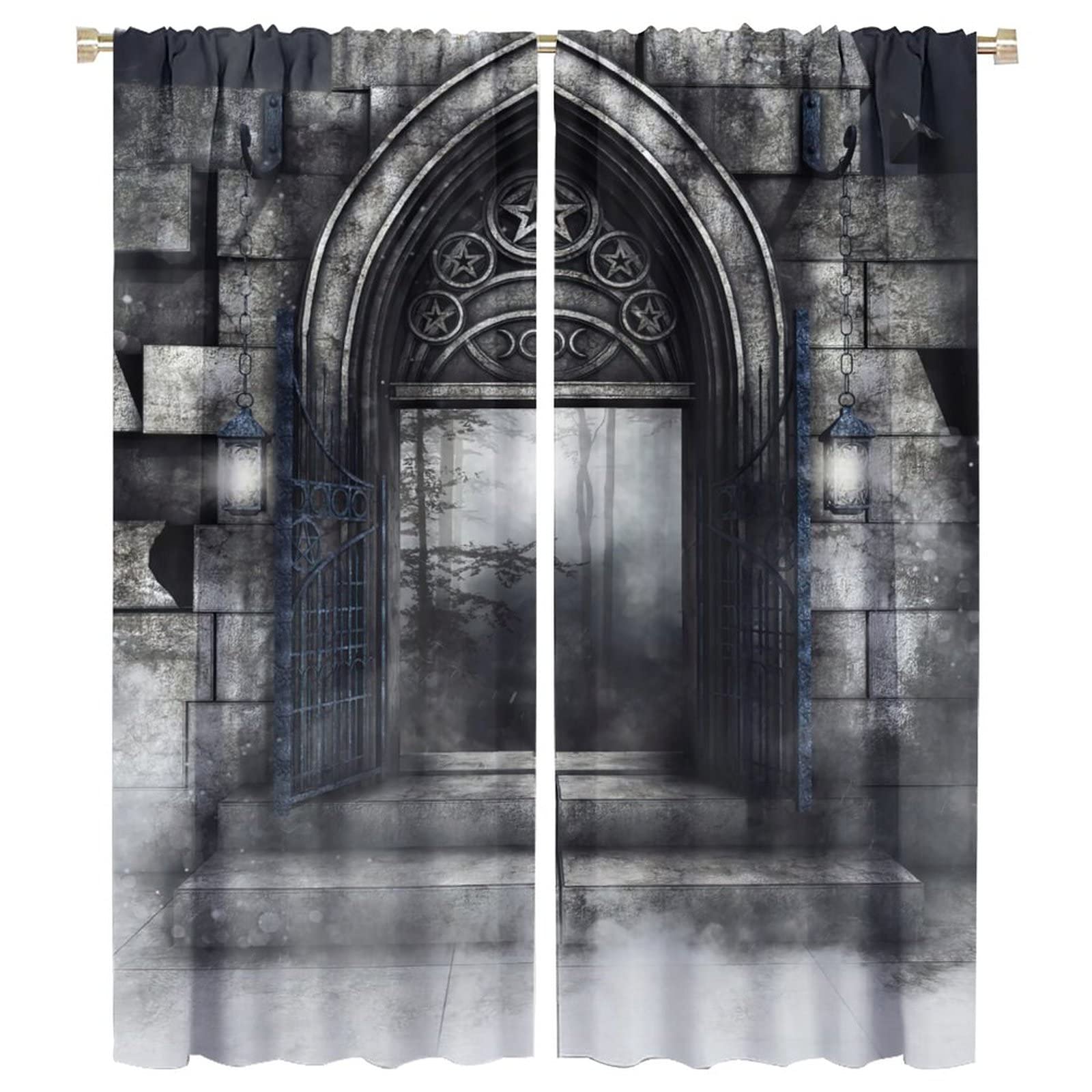 Gothic Blackout Curtains,Castle Architecture Medieval Retro Stone Arch Blackout Rod Pocket Window Door Curtains for Bedroom Living Room Decor W42xL54in