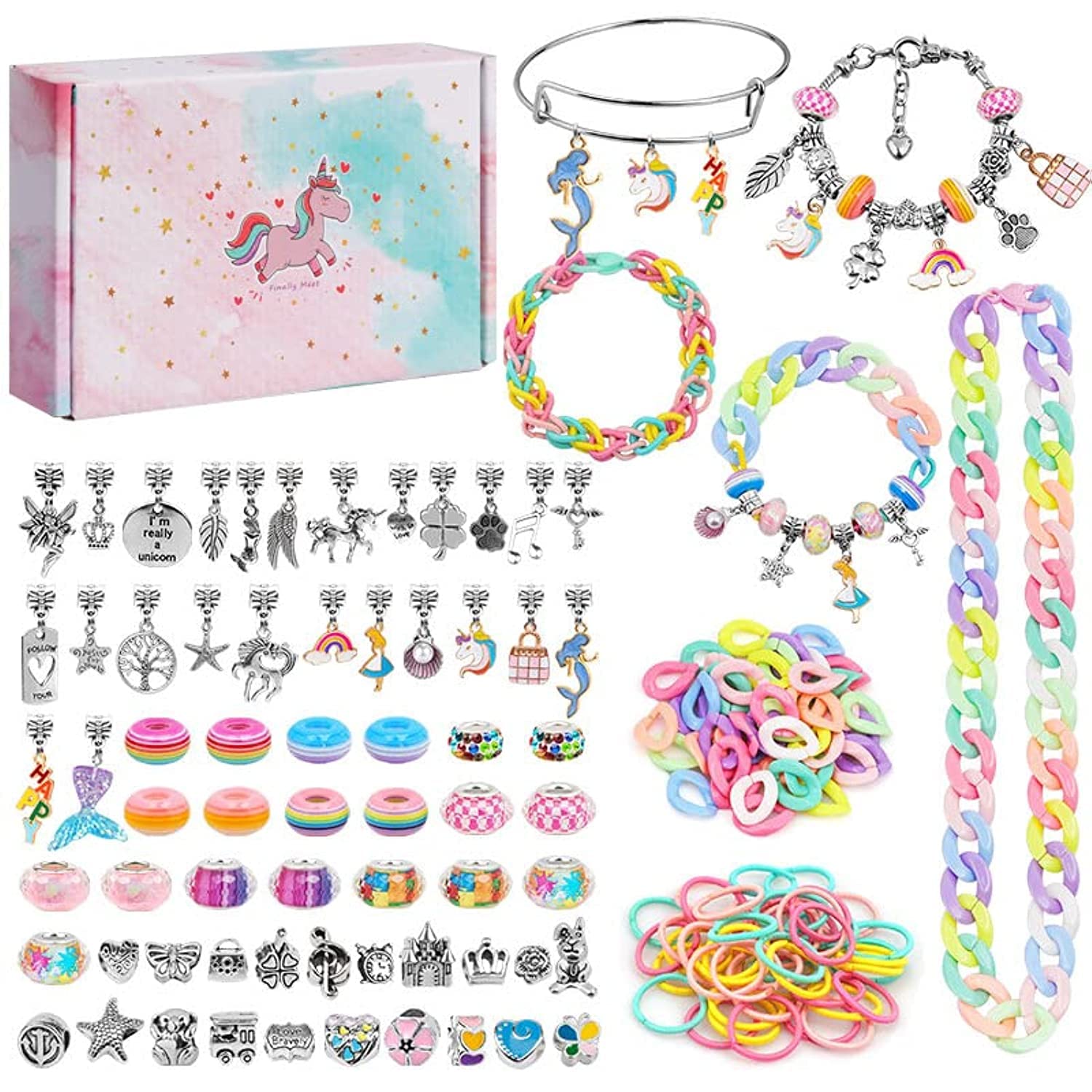 180pcs Pieces Charm Bracelet Making Kit, Macaron Buttons Jewelry Beads Snake Chain, DIY Gift Charm Beads for Girls, Jewelry Gift Set for Arts and Crafts