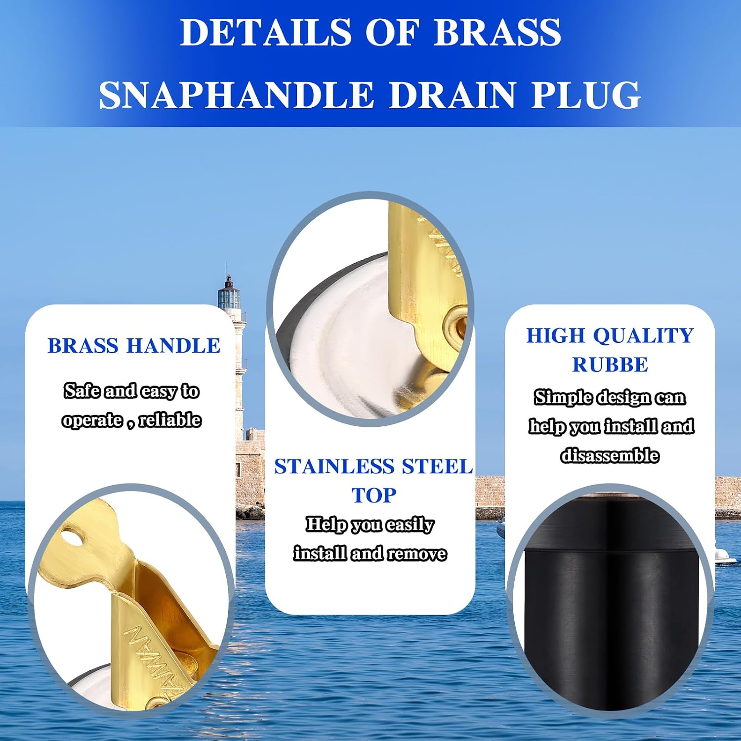 4 Pack 1 Inch Marine Drain Plugs Set Brass Snap Lock Baitwell & Snap Handle Drain Plugs for Boat Yacht Kayak Boat Yacht Kayak Marine Rust Proof Accessories