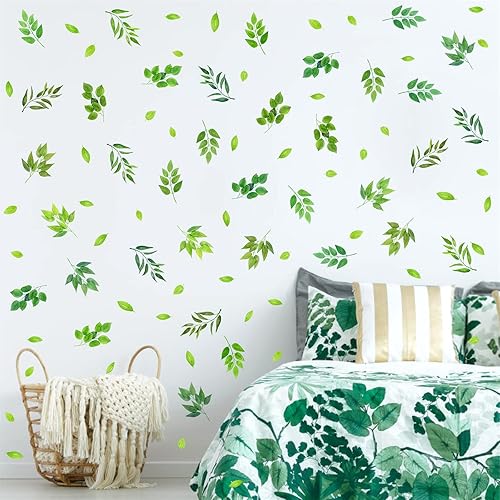 Miniatura 4 de Calcomanías de pared de hojas verdes, calcomanías de pared de hojas de árbol, calcomanías botánicas de hojas de plantas para pared, calcomanías de