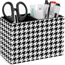 Niapessel Pencil Holder for Desk, Black And White Houndstooth Pen Holder Storage Desktop Pen Organizer Desk Pencil Organizer Makeup Brush Holder for Office School College Leather