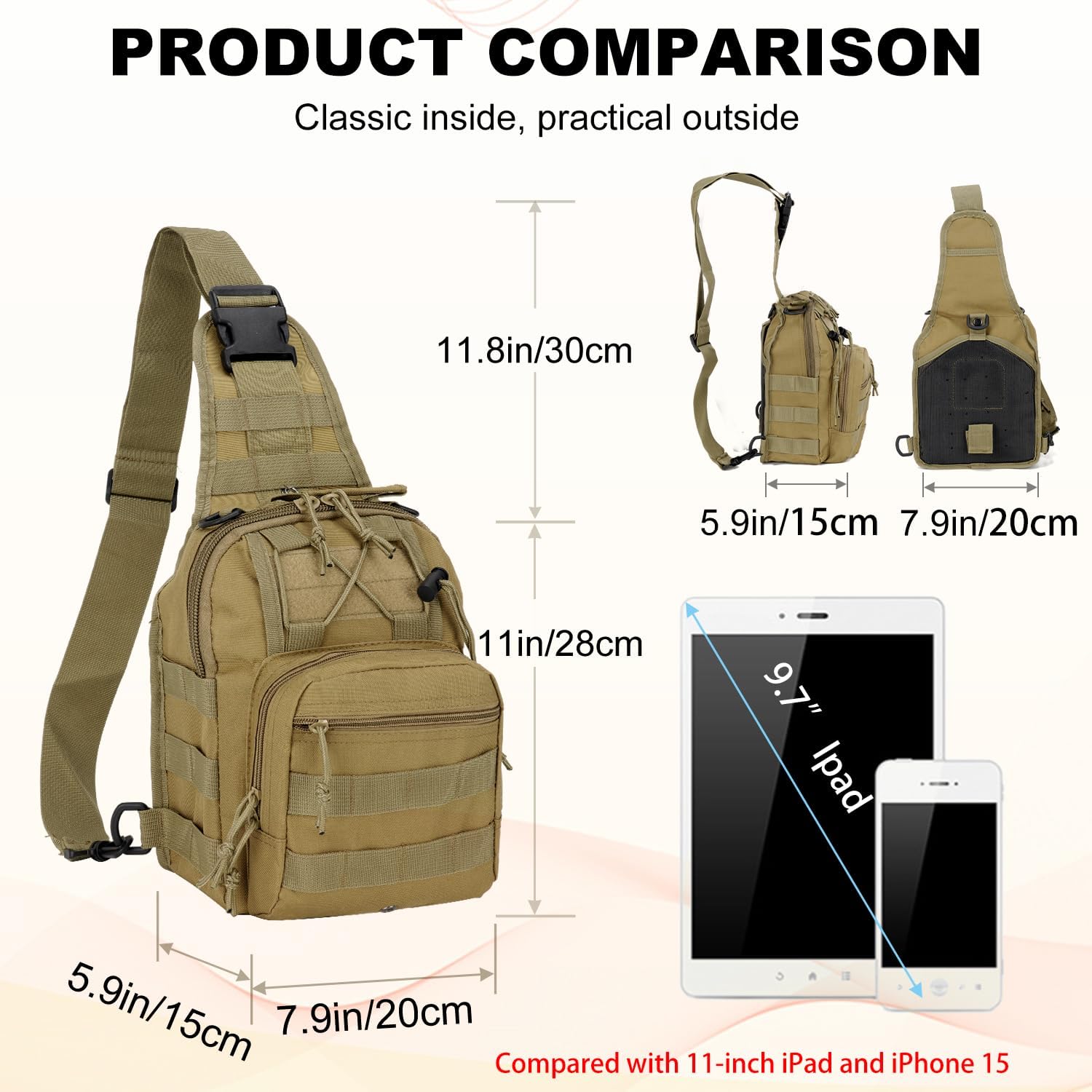 Tactical Shoulder Sling Bag Small Outdoor Military Sport Bag Pack Sling Shoulder Backpack Tactical Bag for Men Every Day Carry, Traveling, Trekking, Camping - Khaki