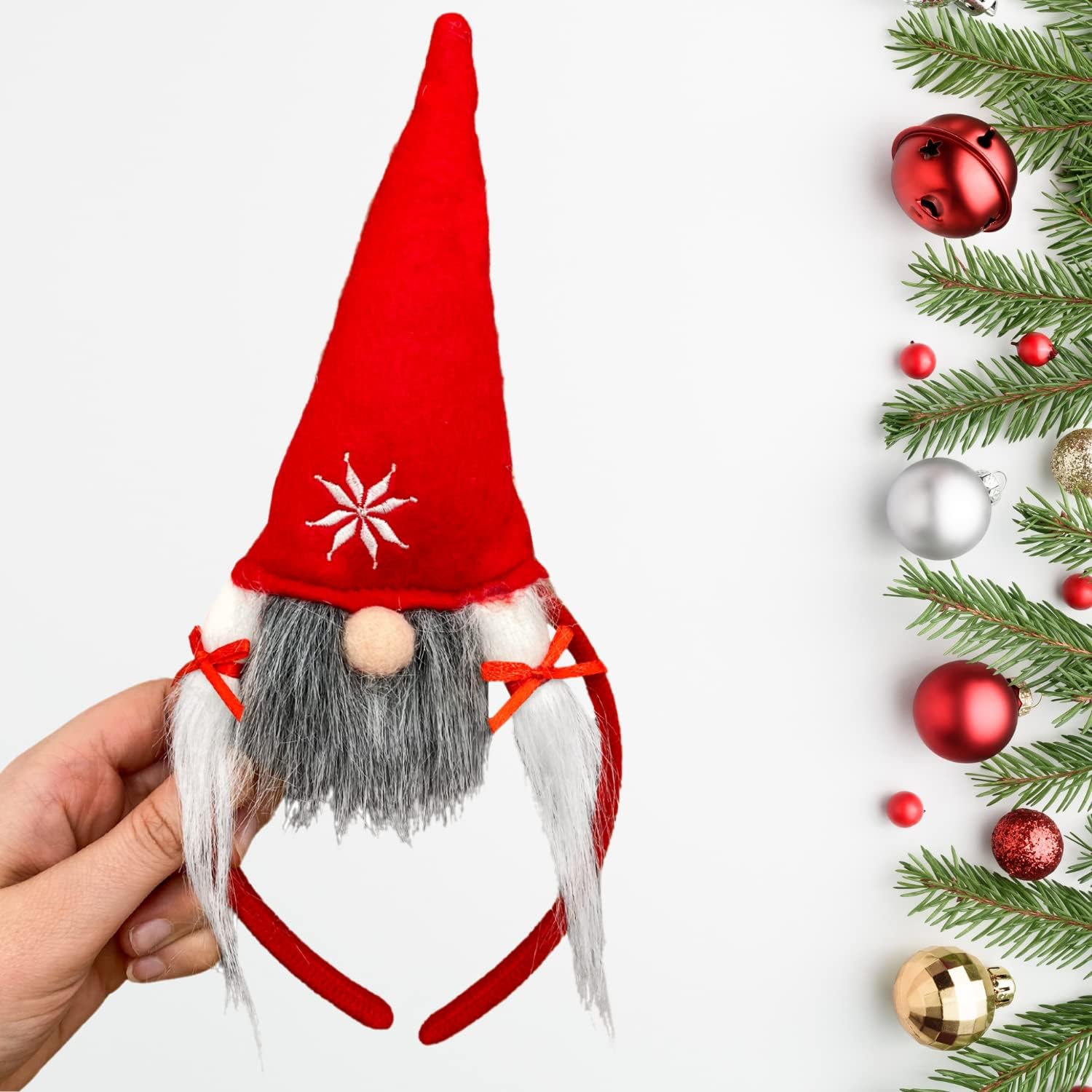 Needzo Christmas Gnome Headband with Hat, Red and White, Festive Holiday Party Accessory, One Size Fits Most image 3